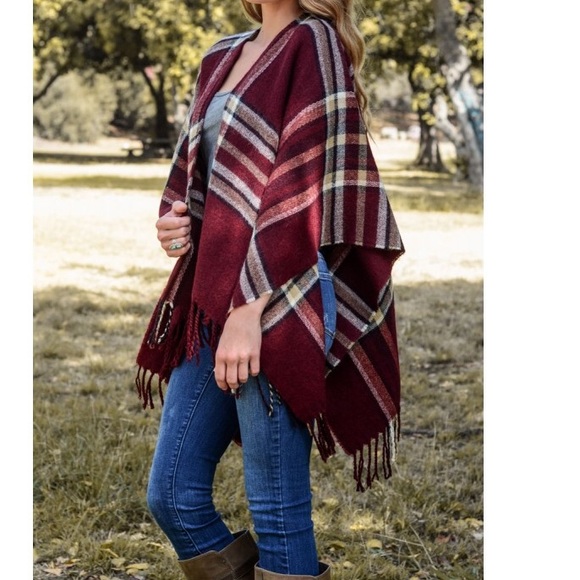 Plaid Ruana Shawl Wrap Scarf Tassel comfy - Picture 7 of 8
